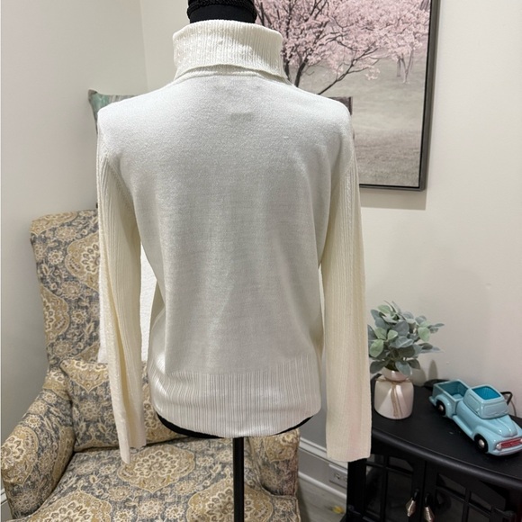 Norton McNaughton White Cowl Turtleneck Sweater with Subtle Embellishments - Picture 4 of 6